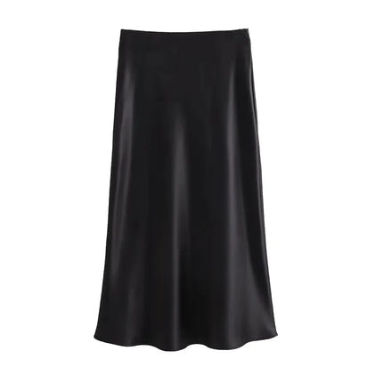 Satin Skirt Women High Waist Long Skirts