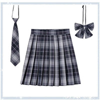 Women Plaid Pleat Skirt With Necktie Bowtie Harajuku Preppy Mini Japanese School