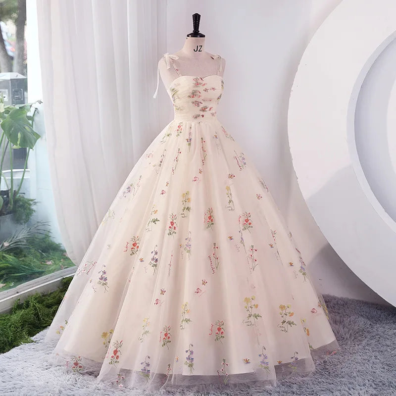 Luxury Floral Embroidery Long Prom Evening Wedding Shooting Dresses