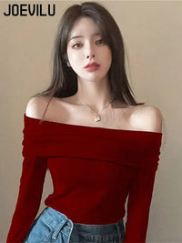 Off Shoulder Top French Collarbone Long Sleeved