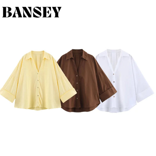 Trendy Women's Blouses - Long Sleeve V-neck Solid Color Shirts  Fashionable Office Wear