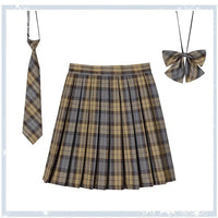 Women Plaid Pleat Skirt With Necktie Bowtie Harajuku Preppy Mini Japanese School