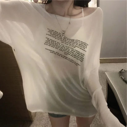 Loose T-shirts for Women Letter Pattern Simple Design Korean Style Summer Clothing Thin