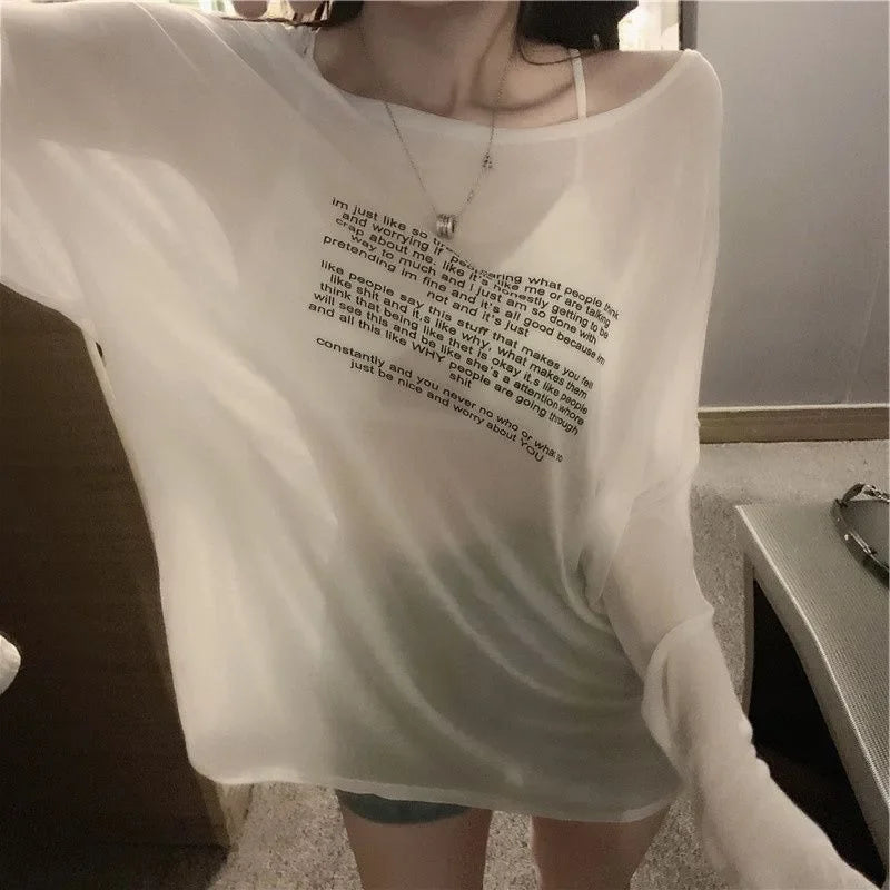 Loose T-shirts for Women Letter Pattern Simple Design Korean Style Summer Clothing Thin