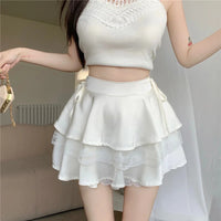 White Mini Skirts Women Lace Patchwork Sweet Ball Gown