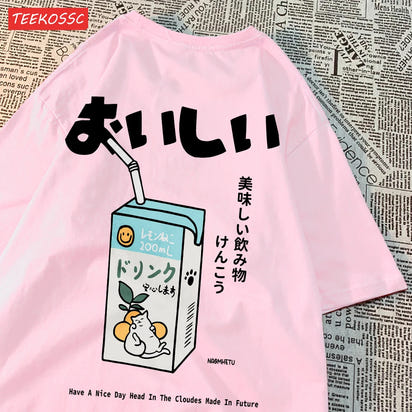 Harajuku Cute Cat Print Oversized T-shirt Streetwear Tops Cotton