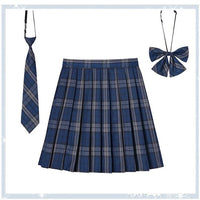 Women Plaid Pleat Skirt With Necktie Bowtie Harajuku Preppy Mini Japanese School