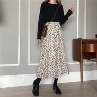 Vintage Floral Print A-line Pleated Long Skirts