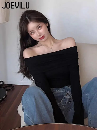 Off Shoulder Top French Collarbone Long Sleeved