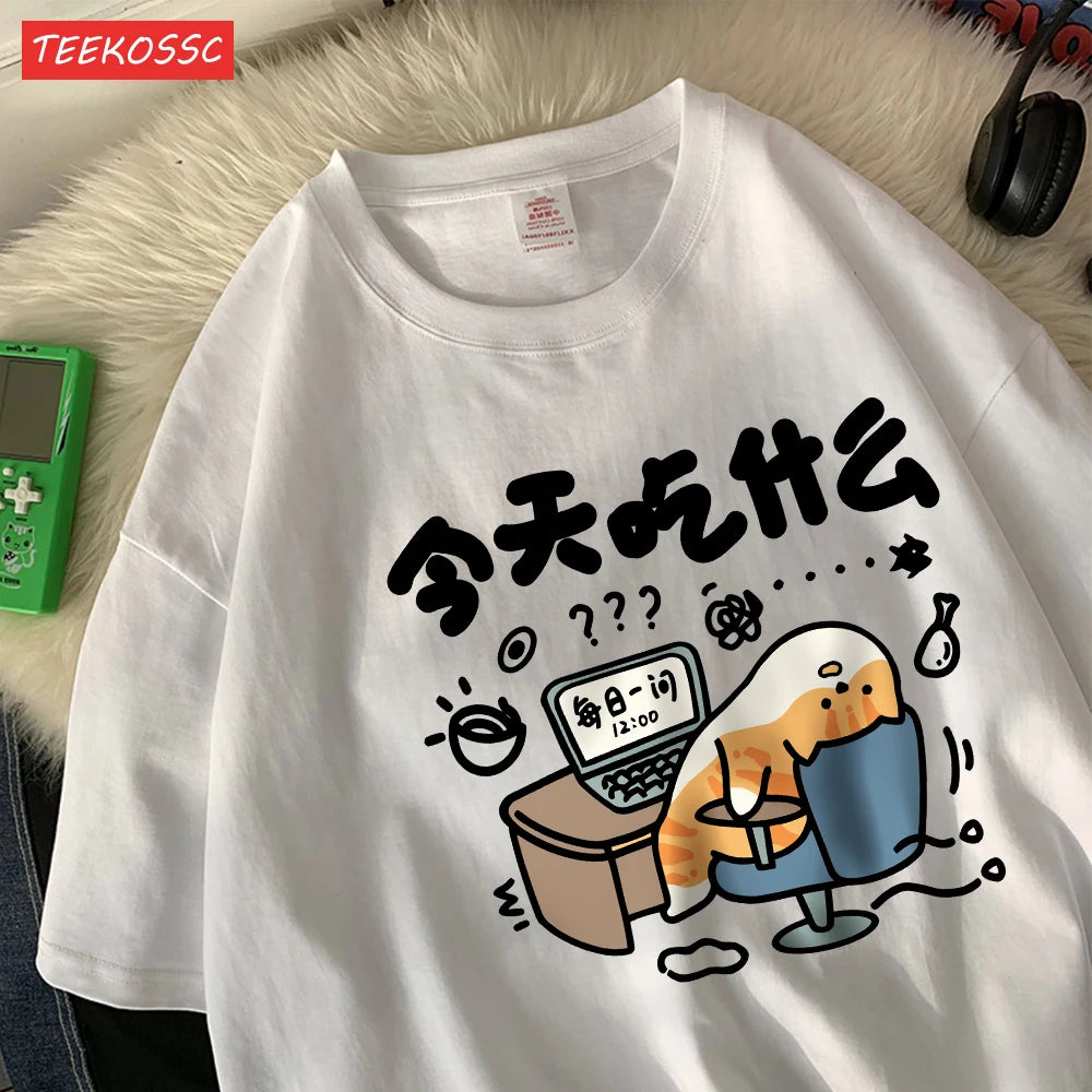 Oversized T-Shirts Cat Prints T Shirts Soft O-Neck