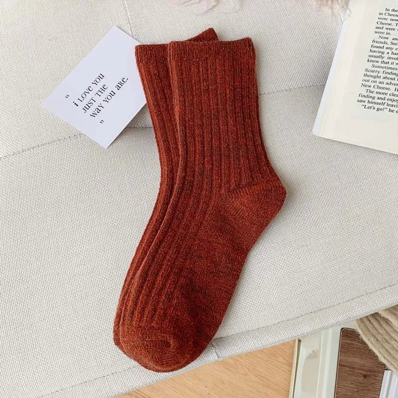 Cashmere Wool Casual Japanese Solid Color Thicker Long Sock Girls Thermal Warm Crew Sock