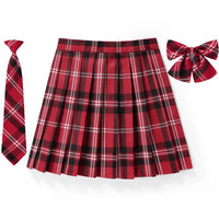 Women Plaid Pleat Skirt With Necktie Bowtie Harajuku Preppy Mini Japanese School