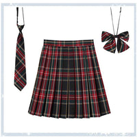 Women Plaid Pleat Skirt With Necktie Bowtie Harajuku Preppy Mini Japanese School
