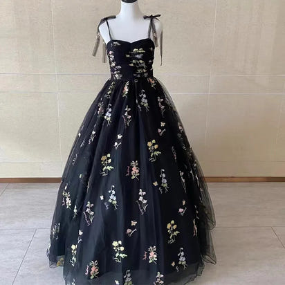 Luxury Floral Embroidery Long Prom Evening Wedding Shooting Dresses