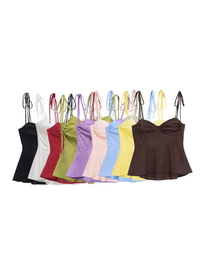 Asymmetric Bustier Tops for Women, Sweetheart Neck, Tied Thin Straps, Side Zipper, Female Camis, Sexy Fashion