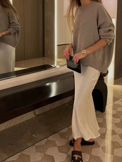 Satin Skirt Women High Waist Long Skirts