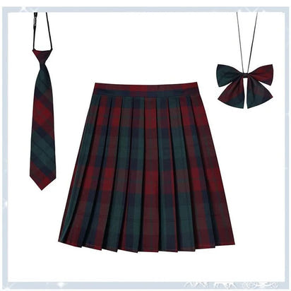 Women Plaid Pleat Skirt With Necktie Bowtie Harajuku Preppy Mini Japanese School