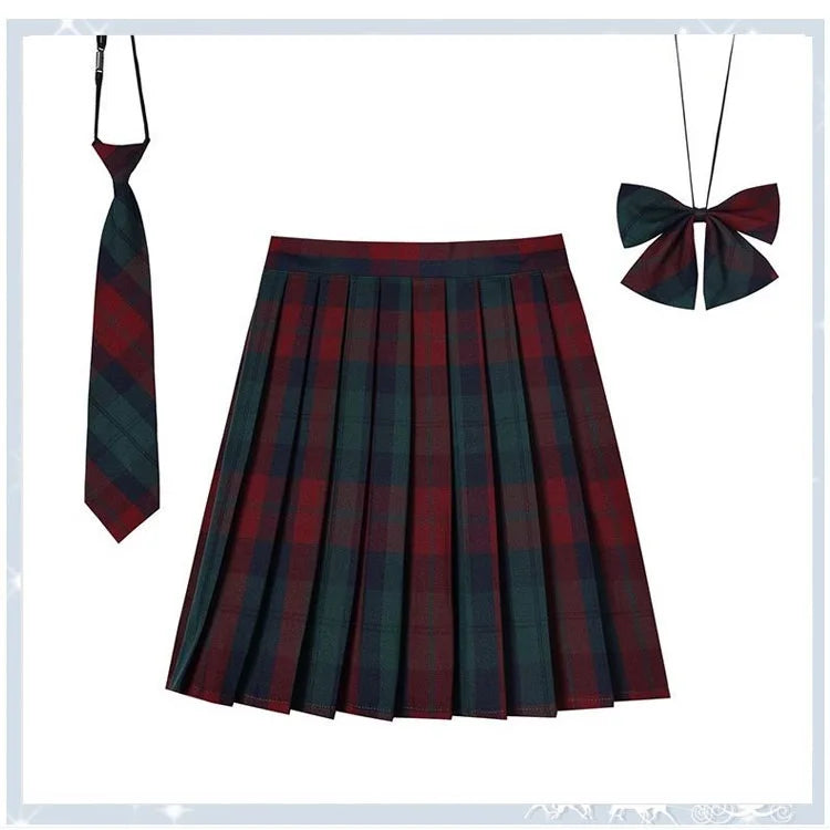Women Plaid Pleat Skirt With Necktie Bowtie Harajuku Preppy Mini Japanese School