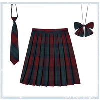 Women Plaid Pleat Skirt With Necktie Bowtie Harajuku Preppy Mini Japanese School