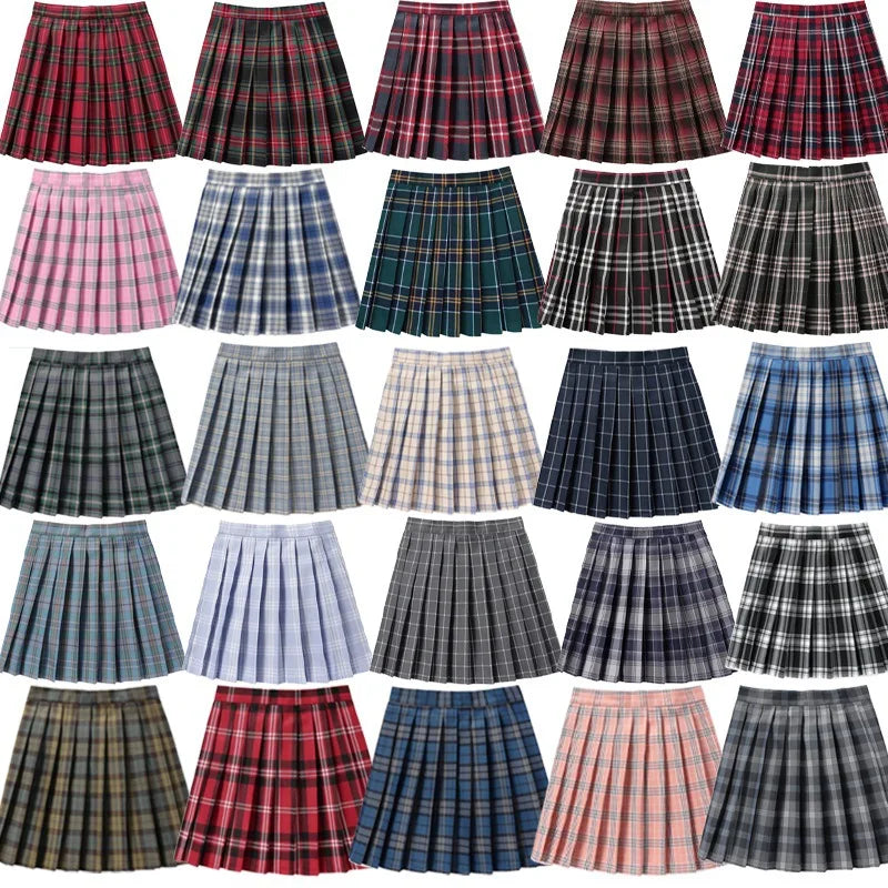 Korean Plaid Pleated Jk Uniform Japanese School Preppy A Line Mini Skirts
