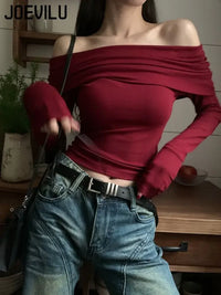 Off Shoulder Top French Collarbone Long Sleeved