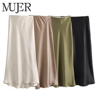 Satin Skirt Women High Waist Long Skirts