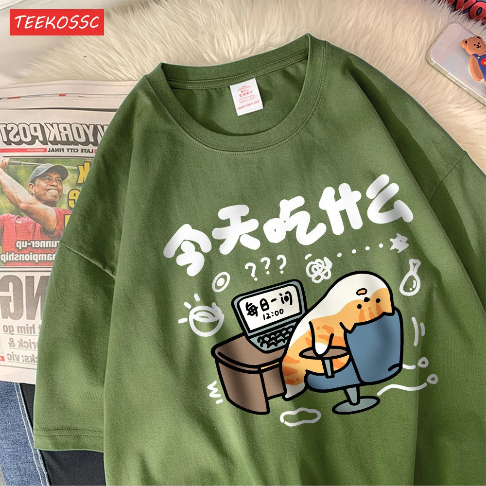 Oversized T-Shirts Cat Prints T Shirts Soft O-Neck