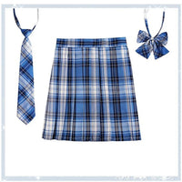Women Plaid Pleat Skirt With Necktie Bowtie Harajuku Preppy Mini Japanese School