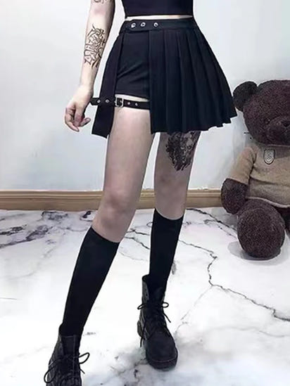 Korean Shorts Skirt Women Y2k E-girl Streetwear Harajuku Leg Ring Buckle Detachable High Waist Emo Alt Clubwear