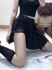 Korean Shorts Skirt Women Y2k E-girl Streetwear Harajuku Leg Ring Buckle Detachable High Waist Emo Alt Clubwear