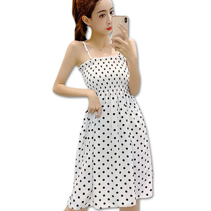 Mini Dresses Female Elastic High Waist Casual Spaghetti Strap Sleeveless