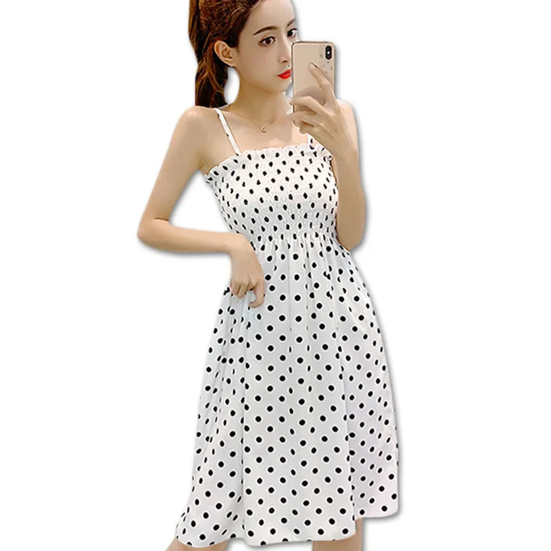 Mini Dresses Female Elastic High Waist Casual Spaghetti Strap Sleeveless