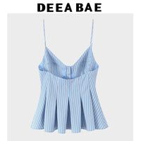 Korean Style Contrast Striped Vest Slim Fit Single-breasted Outer Wear Layered Top