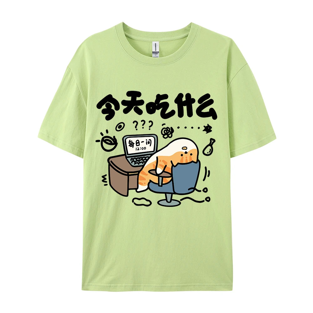 Oversized T-Shirts Cat Prints T Shirts Soft O-Neck