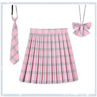 Women Plaid Pleat Skirt With Necktie Bowtie Harajuku Preppy Mini Japanese School