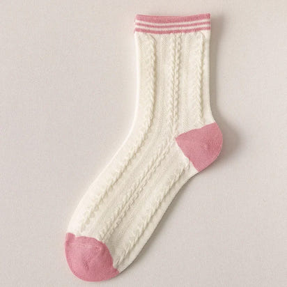 Pink twisted tube sweet and small floral cute student socks
